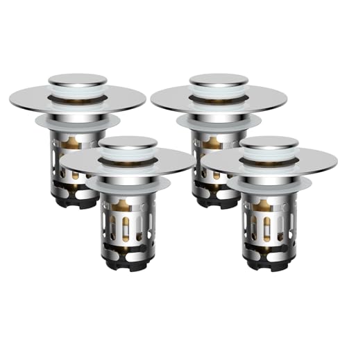 Hibbent 4 PCS Upgraded 3 in 1 Bathroom Sink Drain Strainer, Pop Up Stopper
