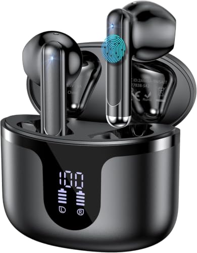 Wireless Earbuds, 2026 Bluetooth 5.4 Headphones Bass Stereo Ear Buds with Noise Cancelling Mic, LED Display in Ear Earphones 