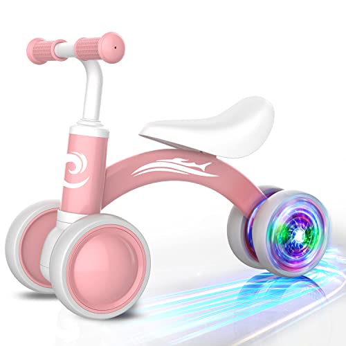 Colorful Lighting Baby Balance Bike Toys for 1 Year Old Girl Gifts, 10-36 Month Toddler Balance Bike, No Pedal 4 Silence Whee