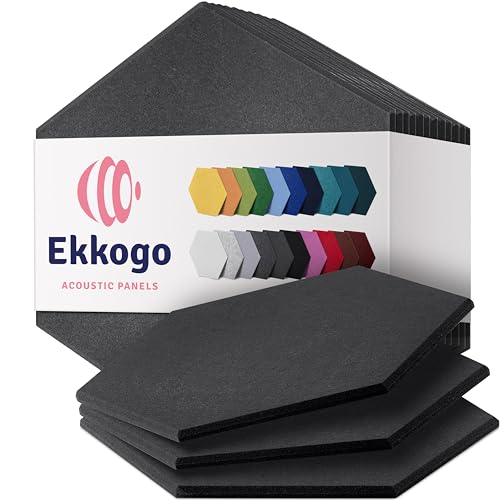 Ekkogo Acoustic Panels 12-Pack Soundproof Wall Panels 14"X12.1"X0.4" Sound Panels High Density Sound Dampening Panels - [Dark
