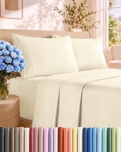 Queen Size 4 Piece Sheet Set - Breathable & Cooling Sheets - Off White