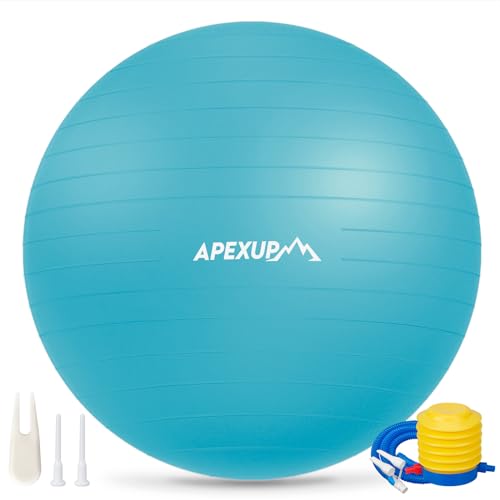 APEXUP Yoga Ball, 660 lbs Anti-Burst Exercise Ball with Pump, 5 Sizes (S (15"~18") 45cm, Light Blue)