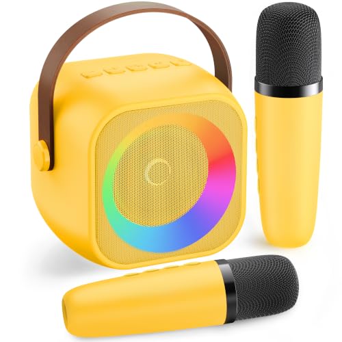 Mini Karaoke Machine for Kids Adults：Portable Bluetooth Karaoke Speaker with 2 Wireless Microphones and Lights for Home Party