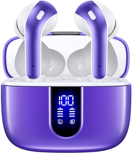 TAGRY Bluetooth Headphones True Wireless Earbuds 60H Playback LED Power Display Earphones with Wireless Charging Case IPX5 Wa