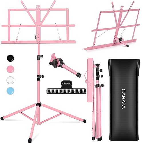 CAHAYA Sheet Music Stand Portable Folding Dual Use Desktop Book Holder Pink