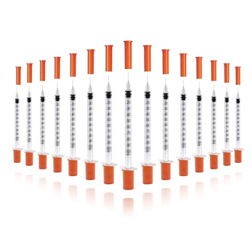 U-100 Syringes with Needle - 30G 5/16" (8mm) 1ml/cc Disposable Syringe, Individual Wrapped, 100PACK