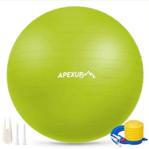 APEXUP Yoga Ball, 660 lbs Anti-Burst Exercise Ball with Pump, 5 Sizes (XXL(31"~34") 85cm, Green)