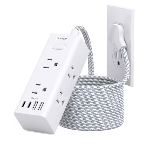 Flat Plug Extension Cord 15Ft, Surge Protector Power Strip 15 Ft Long Cord