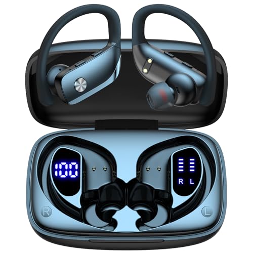 bmani Ear Buds Wireless Earbuds Bluetooth Headphones with 80H Playtime LED Display Case, Over-Ear Hook with Mic, Stereo Sound