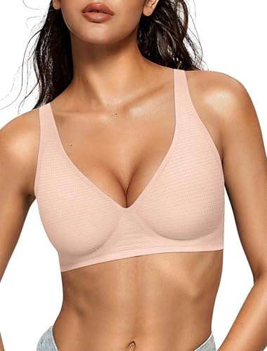 OEAK Womens Jelly Bras Wireless Deep V Comfy Push Up Tshirt Bras COL 3XL