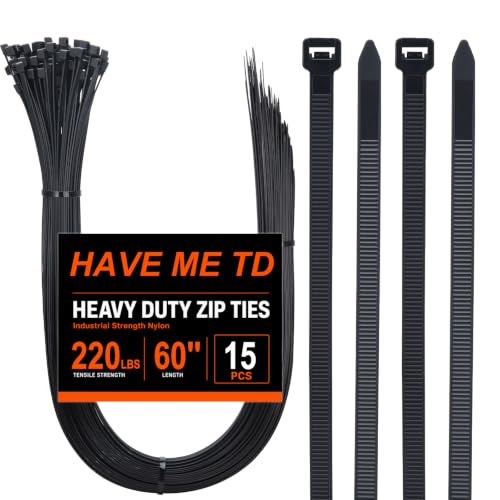 Large Zip Ties 60 inch,15 Pack Long Zip Ties Heavy Duty Big Black Cable Ties with 220 lb Tensile Strength.