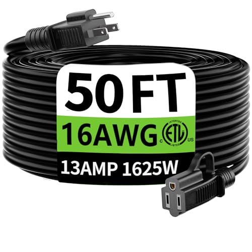 HUANCHAIN Black Outdoor Extension Cord 50 ft Waterproof, Indoor 16/3 Gauge Flexible Resistant Appliance Extension Cord Outsid