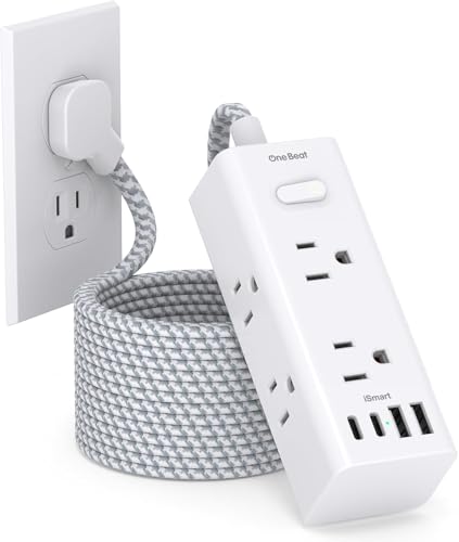 Flat Plug Extension Cord 20Ft, Surge Protector Power Strip 20 Ft Long Cord