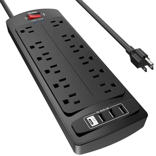 Yintar 6Ft Surge Protector Power Strip with 12 Outlets and 4 USB Ports