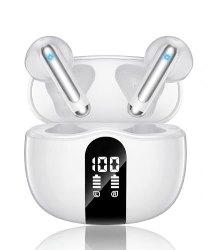 XIAOWTEK Wireless Earbuds, 2026 Bluetooth 5.4 Headphones Bass Stereo Ear Buds with Noise Cancelling Mic, LED Display in Ear E