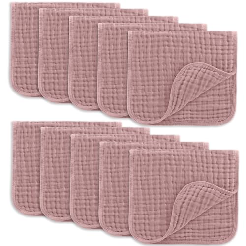 Comfy Cubs Muslin Burp Cloths 20x10" 10 Pack, Baby Burp Cloths - Mauve