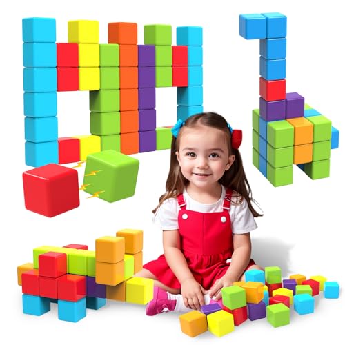 Magnetic Building Blocks, 1.65 inch Large Stacking Cubes for Toddlers