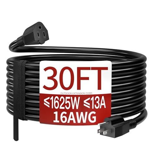 Skrizcable 16/3 30 FT Outdoor Extension Cord Waterproof, Black Power Cord