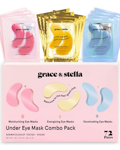 grace & stella Under Eye Mask - Reduce Dark Circles, Puffy Eyes, Undereye Bags, Wrinkles - Gel Under Eye Patches, Bulk Gifts 