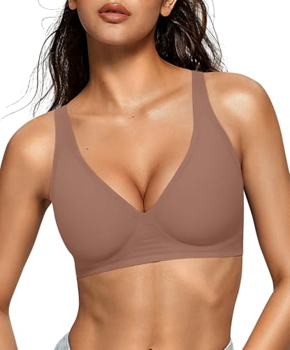OEAK Womens Deep V Bras Wireless Comfortable Bra Supportive No Underwire Bras Tshirt Push Up Bralettes Plunge Seamless Bra M 