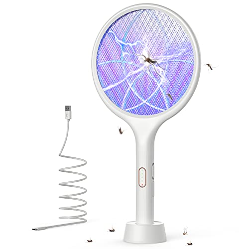 YISSVIC Electric Fly Swatter 4000V Bug Zapper Racket Dual Mode (2, White)
