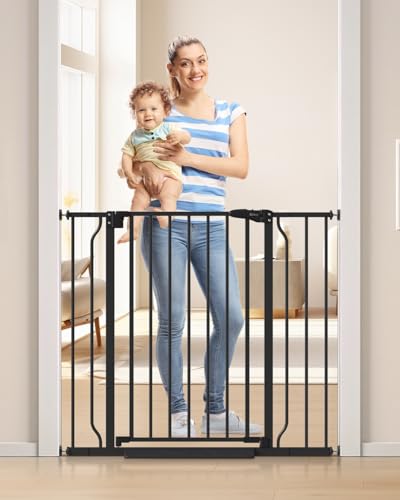 Cideny 34" Tall Baby Gate No Drilling, Auto Close Dog Gate Indoor, Black