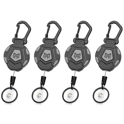 MNGARISTA 4-Pack Retractable Keychain, Heavy Duty Carabiner Badge Holder, Tactical ID Badge Reel with 31.5” Steel Retractable