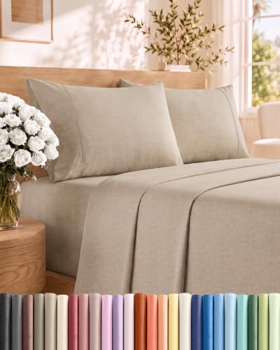 King Size 4 Piece Sheet Set - Breathable & Cooling Sheets - Heathered Beige