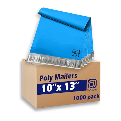 POLYSELLS 1000 pcs 10x13 Inches Blue Poly Mailers Shipping Envelopes, Strong Adhesive Sealing, Waterproof, and Tear-resistant
