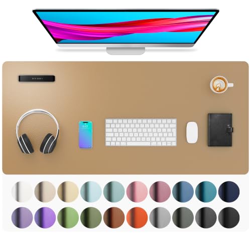 Aothia Faux Leather Desk Mat for Keyboard & Mouse (Khaki, 36" x 17")