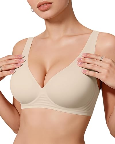 OEAK Womens Jelly Bras Wireless Deep V Comfy Push Up Tshirt Bras CMP XL