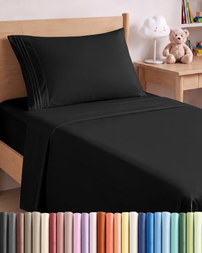 Twin Size 3 Piece Sheet Set - Comfy Breathable & Cooling Sheets - Black