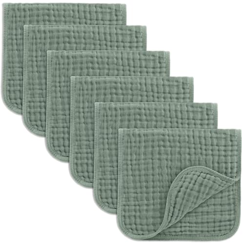 Comfy Cubs Muslin Burp Cloths 20x10" 6 Pack, Baby Burp Cloths - Fern