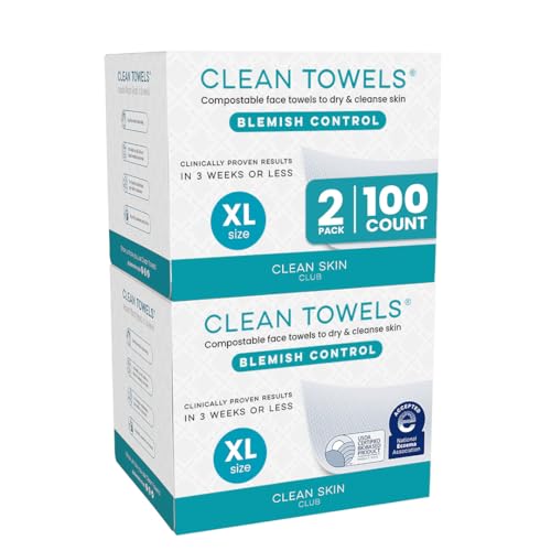 Clean Skin Club Oily Skin Clean Towels® XL, Compostable Face Towels, Eczema Association Accepted Disposable Face Towelette, M