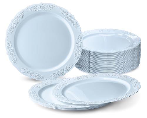 " OCCASIONS " 40 Plates Pack, Vintage Party, Disposable Wedding Party Plastic Plates (7.5'' Appetizer/Dessert Plate, Portofin