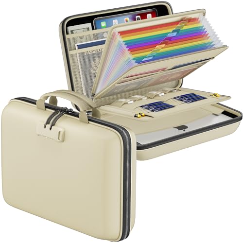DocSafe Fireproof File Organizer with Lock, Hard-Shell Case Fireproof Document Box with 13 Pocket Accordion File Folder, Port