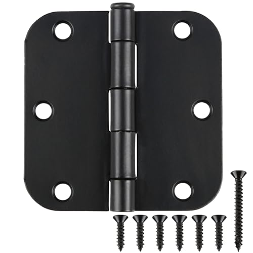 TDCHINGES 3 1/2" Matte Black Door Hinges 3.5 Inch Rounded Flat 24 Pack