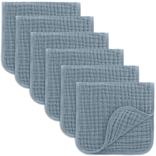 Comfy Cubs Muslin Burp Cloths 20x10" 6 Pack, Baby Burp Cloths Pacific Blue