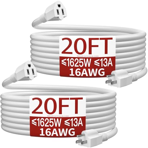 Skrizcable 16/3 Short Extension Cord 20FT 2Pc, White Extension Cord Indoor
