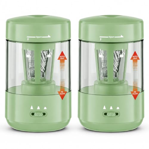 2 Pack Electric Pencil Sharpener for Classroom, Fully Automatic, Green