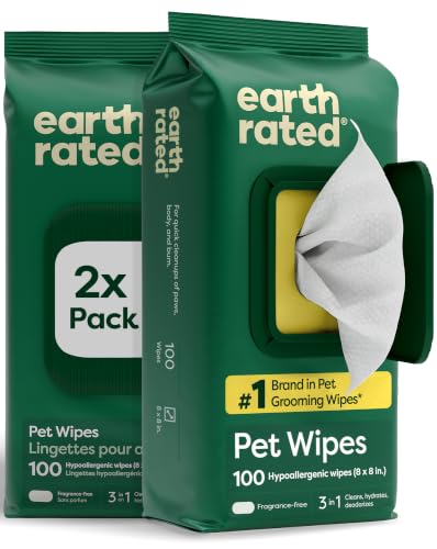 Earth Rated Dog Wipes for Paws & Butt, Deodorizing, Unscented, 200ct