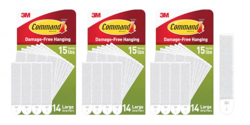 Command Picture Hanging Strips, Large White, 3 Pack, 42 Pairs, 84 Strips Total, Damage Free Wall Hangers for Frames, Removabl