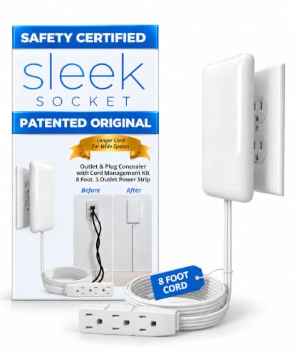 Sleek Socket Original & Patented Ultra-Thin Outlet Concealer with Cord Concealer Kit, Flat Extension Cord with Multi Outlets 