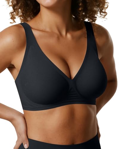 OEAK Womens Jelly Bras Wireless Deep V Comfy Push Up Tshirt Bras COL M