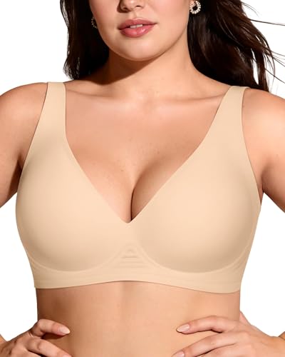 OEAK Womens Jelly Bras Wireless Deep V Comfy Push Up Tshirt Bras BGE 3XL