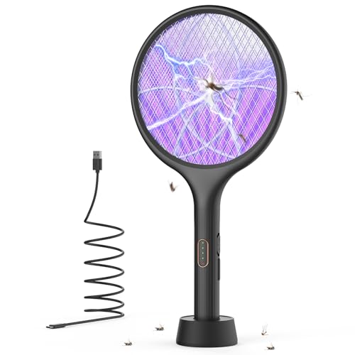 YISSVIC Electric Fly Swatter 4000V Bug Zapper Racket Dual Mode (2, Black)