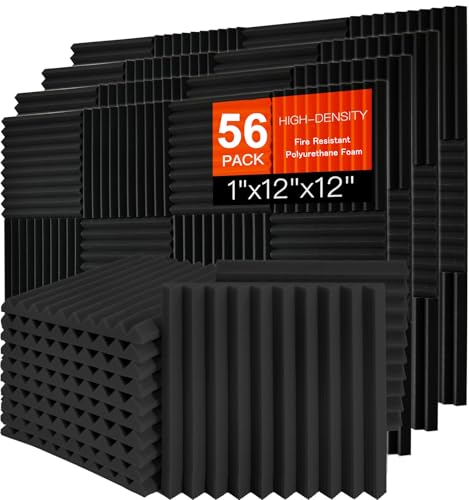 Saiqiang 56 Pack Acoustic Foam Panels, 1" x 12"x 12" Sound Proof Foam Panels For Wall Fire Resistant, Noise Cancelling Dampen