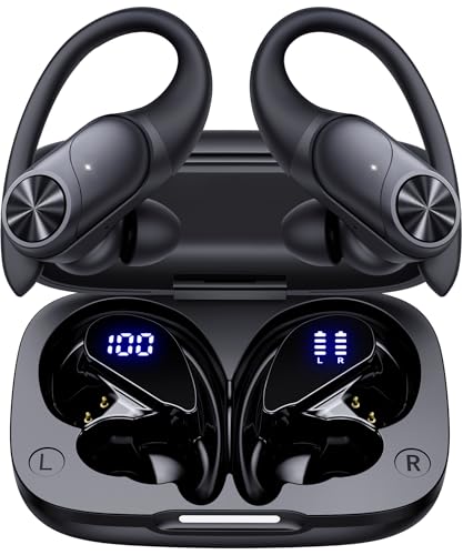 PocBuds Bluetooth Headphones Wireless Earbuds 80hrs Playtime Wireless Charging Case Digital Display Sports Ear Buds with Earh