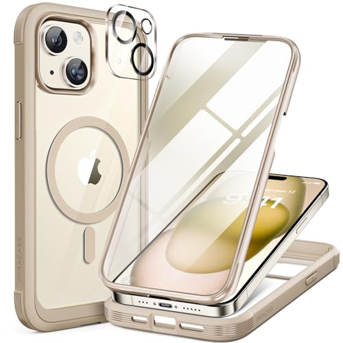 Miracase Glass Series for iPhone 15 Case [Compatible with MagSafe] Full-Body Magnetic Bumper Case with Built-in 9H Tempered G
