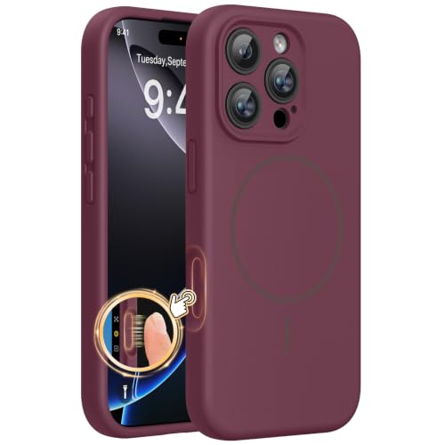 Miracase Magnetic for iPhone 16 Pro Case, Silicone, Wine Red